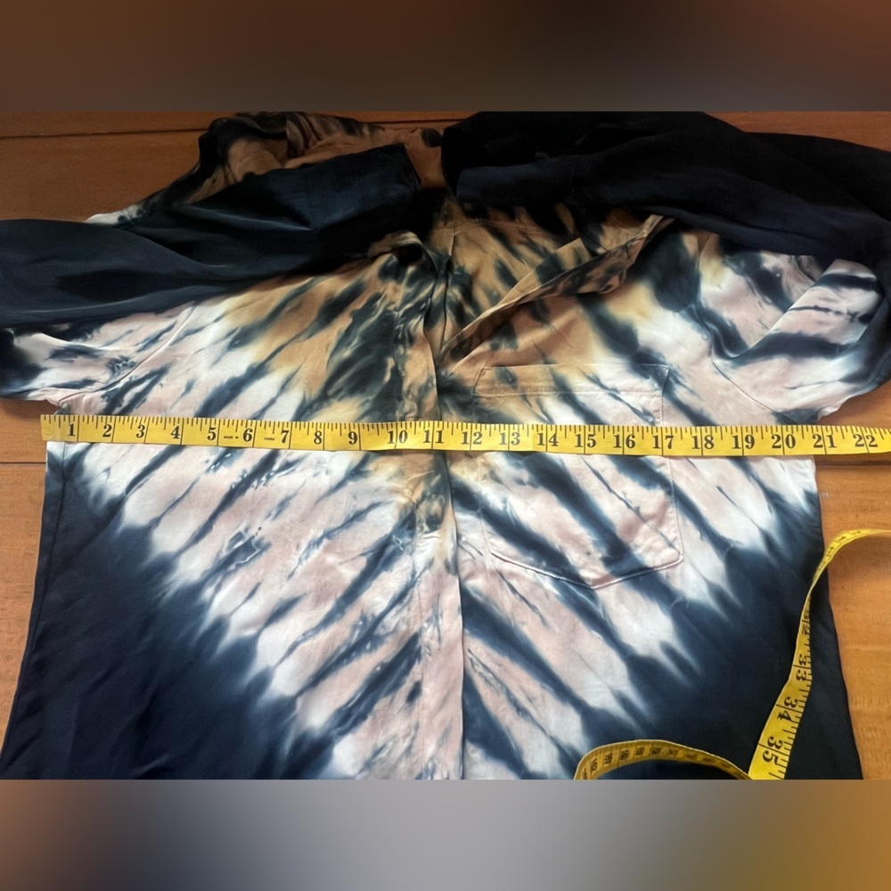 Young Fabulous And Broke Susan Tie Dye  Button Down Satin Shirt Blue Tan Boho - Picture 12 of 12